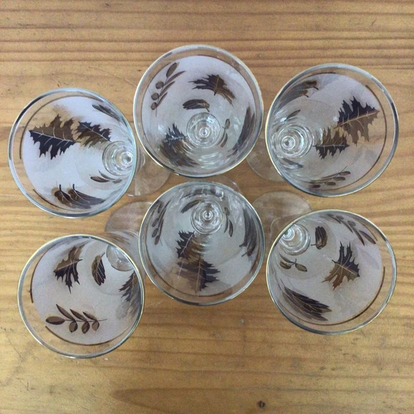 Vintage Libbey Frosted Golden Foliage Pilsner Beer Wine Glasses - Set of 6 - Picture 7 of 8
